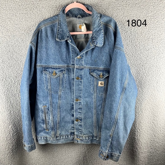 Carhartt Men’s Size 2XL Tall Cotton Blue Denim Vintage Trucker Jacket USA Made - Picture 1 of 16